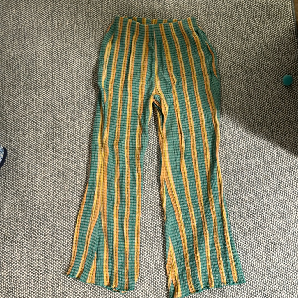 Fine Line Striped Textured Pull On Flare Leg Pants